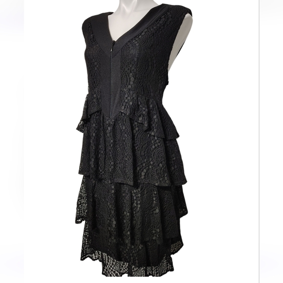 Gothic Alfani Black Lace Sleeveless Tiered Ruffle Dress Size XL - Picture 3 of 8